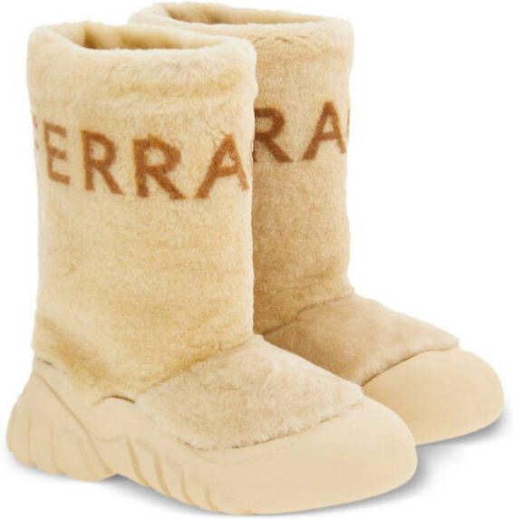 Ferragamo logo-print shearling boots White