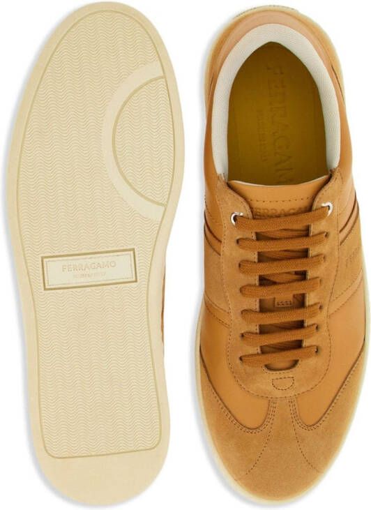Ferragamo panelled lace-up leather sneakers Neutrals