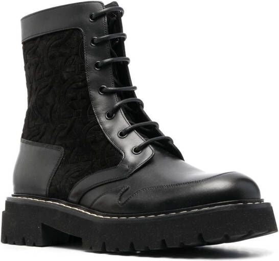 Ferragamo panelled leather lace-up boots Black