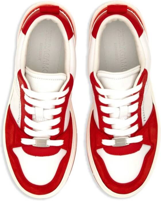 Ferragamo panelled leather sneakers Red