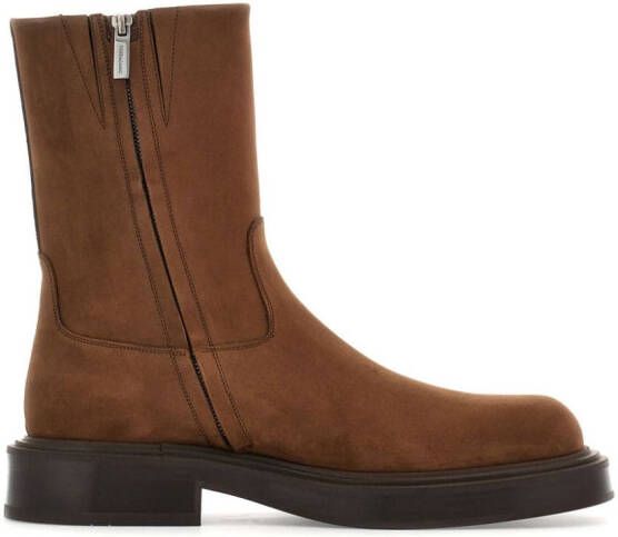 Ferragamo panelled nubuck ankle boots Brown
