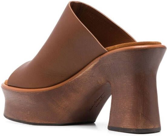 Ferragamo peep-toe platform leather mules Brown