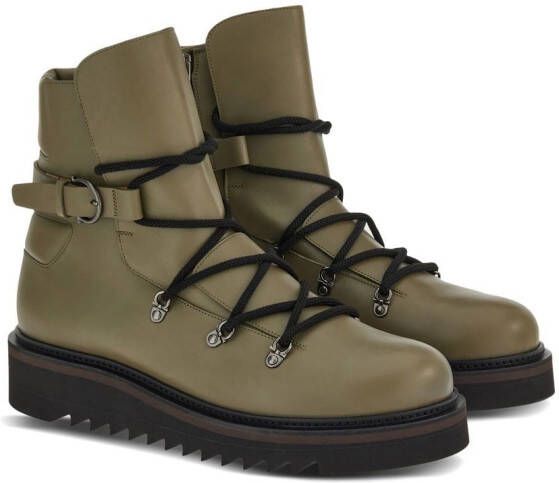 Ferragamo round-toe leather boots Green