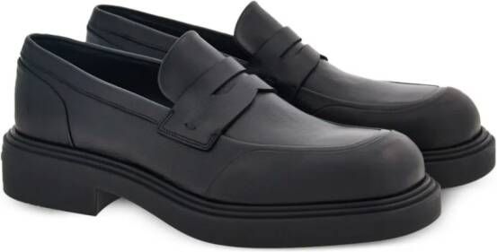 Ferragamo square-toe leather loafers Black