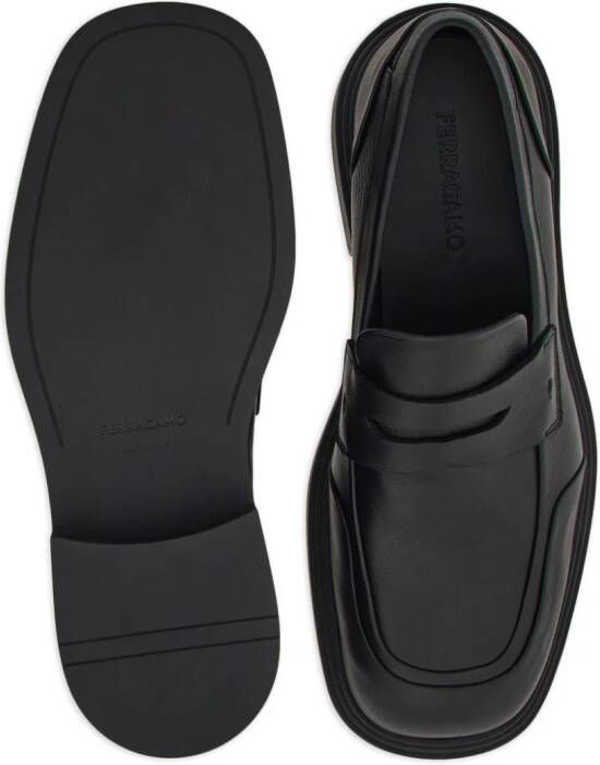 Ferragamo square-toe leather loafers Black