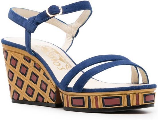 Ferragamo textured wedge sandals Blue