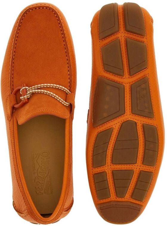 Ferragamo tie-detail suede loafers Orange