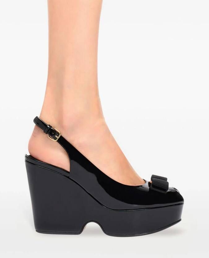 Ferragamo Vara bow platform leather sandals Black