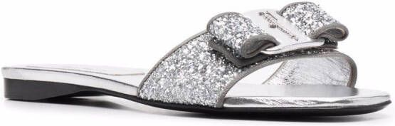 Ferragamo Vara Bow glitter slide sandals Silver