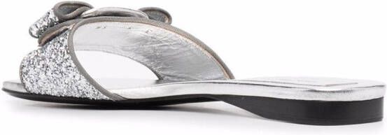 Ferragamo Vara Bow glitter slide sandals Silver