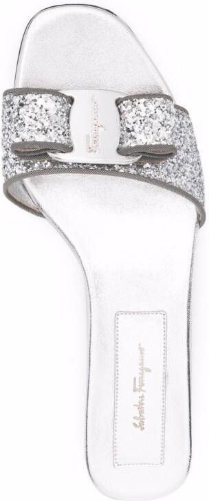Ferragamo Vara Bow glitter slide sandals Silver