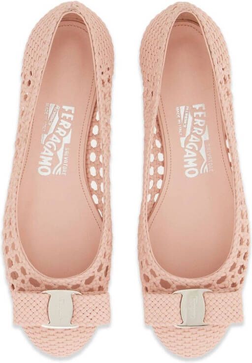 Ferragamo Vara-bow woven ballerina shoes Pink