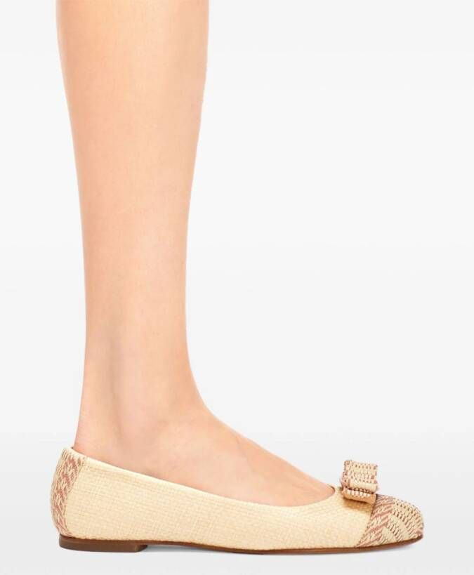 Ferragamo Varina raffia ballerina shoes Neutrals