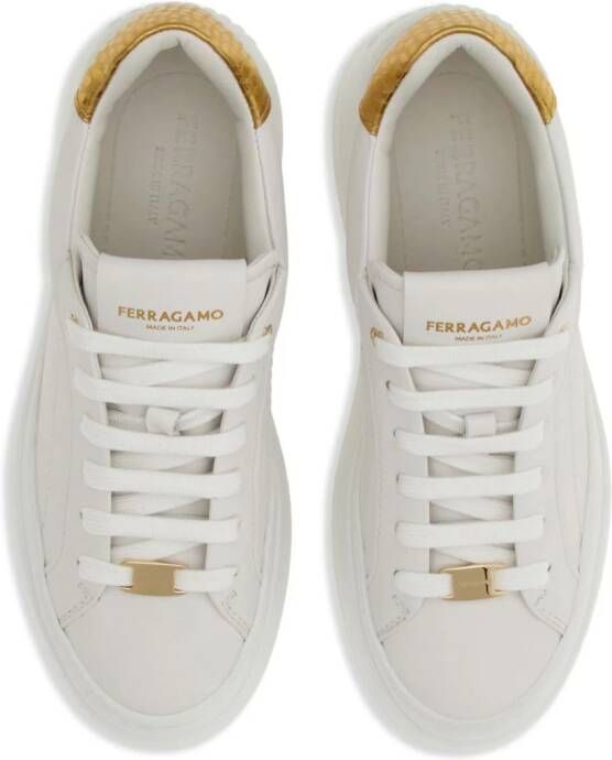 Ferragamo Wedge logo-patch leather sneakers White