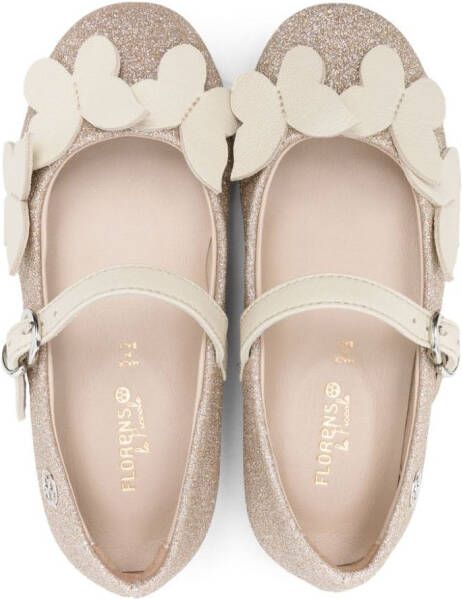 Florens butterfly-appliqué leather ballerina shoes Neutrals