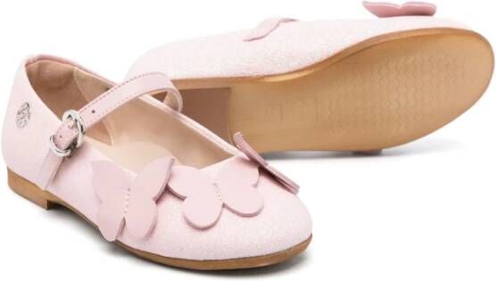 Florens butterfly-appliqué leather ballerina shoes Pink