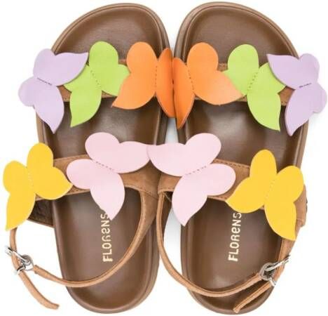 Florens butterfly-appliqué leather sandals Brown