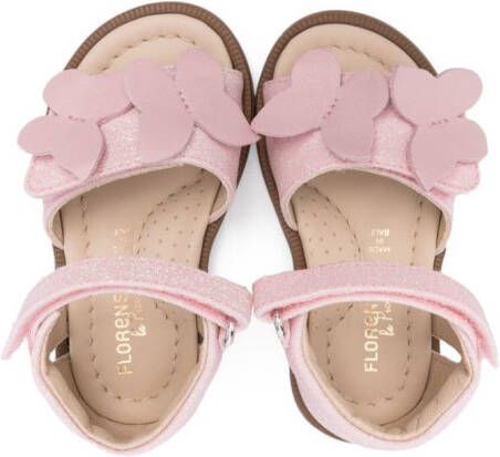 Florens butterfly-appliqué leather sandals Pink