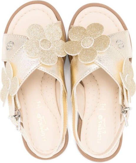Florens floral-appliqué leather sandals Gold