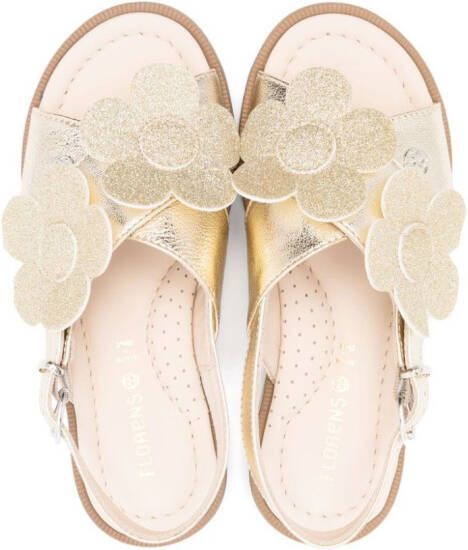 Florens floral-appliqué leather sandals Gold