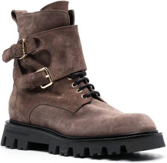 Fratelli Rossetti suede buckle-strap lace-up boots Brown