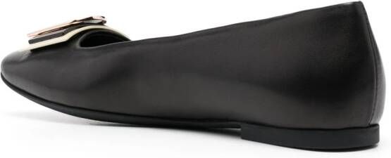 Furla engraved-logo plaque leather ballerina shoes Black