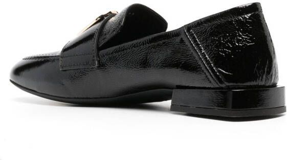 Furla logo-buckle leather loafers Black
