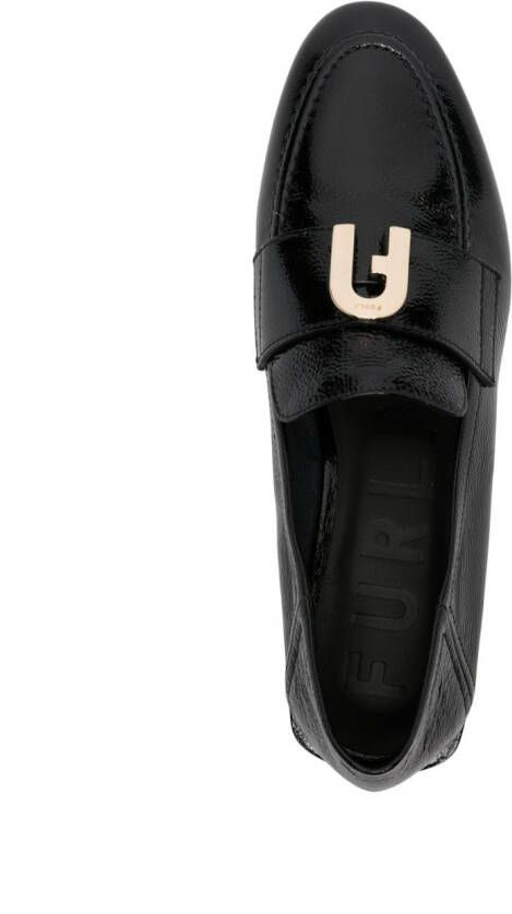 Furla logo-buckle leather loafers Black