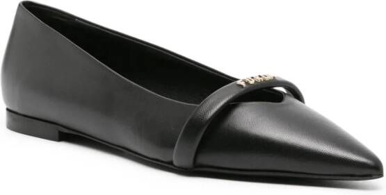 Furla logo-lettering leather ballerina shoes Black