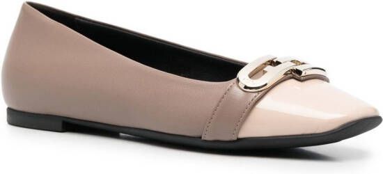 Furla logo-plaque detail ballerina shoes Neutrals