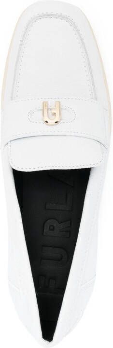 Furla logo-plaque detail loafers White