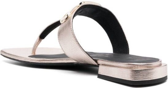 Furla logo-plaque flat sheepskin sandals Gold