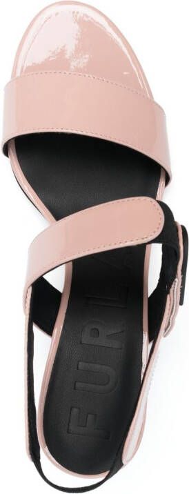 Furla logo-plaque patent-leather sandals Neutrals