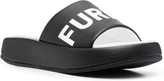 Furla logo-print leather slides Black