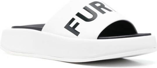 Furla logo-print leather slides White