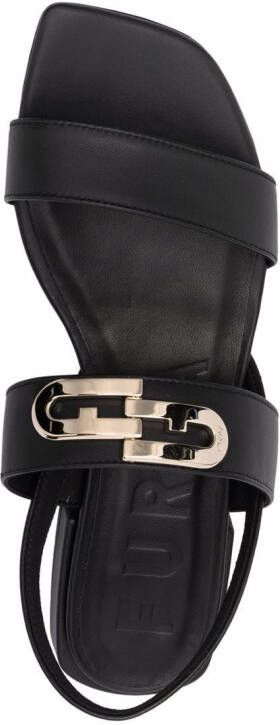 Furla square-toe leather sandals Black