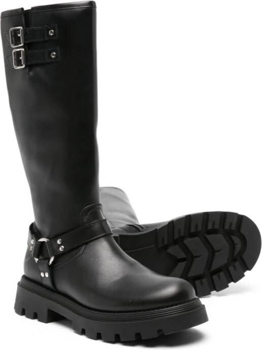 Gallucci Kids buckled knee-high leather boots Black