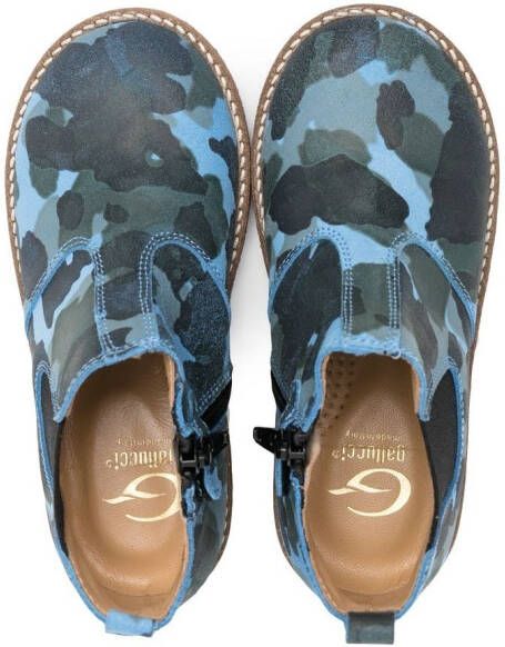 Gallucci Kids camouflage-print leather ankle boots Blue