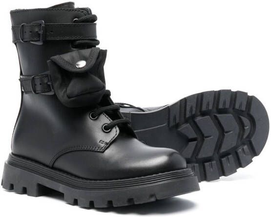 Gallucci Kids detachable-pockets leather combat boots Black