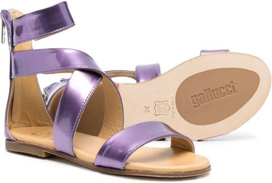 Gallucci Kids metallic strappy leather sandals Purple