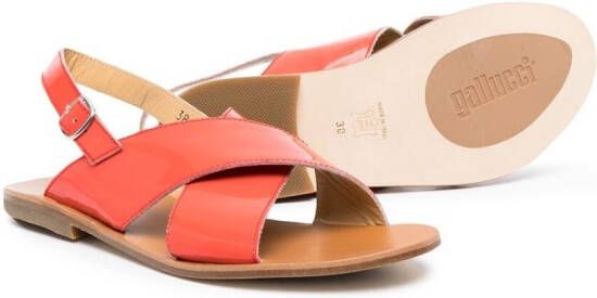 Gallucci Kids TEEN patent-leather crossover-straps sandals Orange