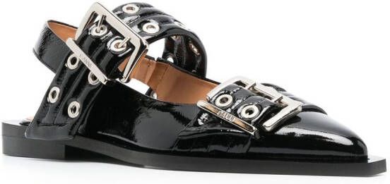 GANNI 20mm eyelet-detail leather ballerinas Black