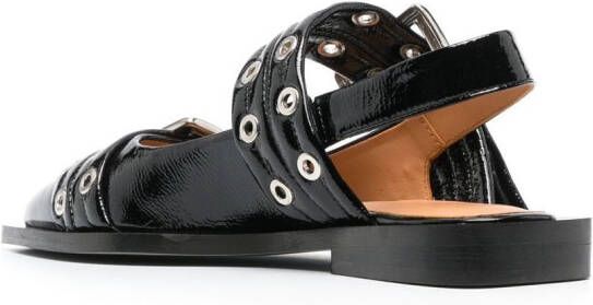 GANNI 20mm eyelet-detail leather ballerinas Black