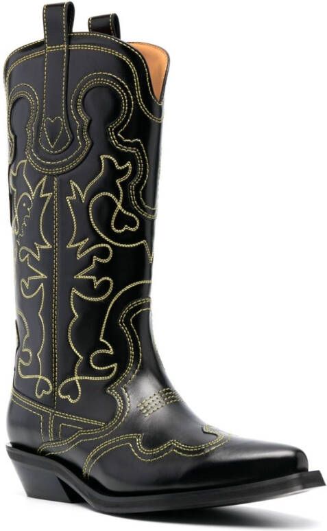 GANNI 45mm western leather boots Black