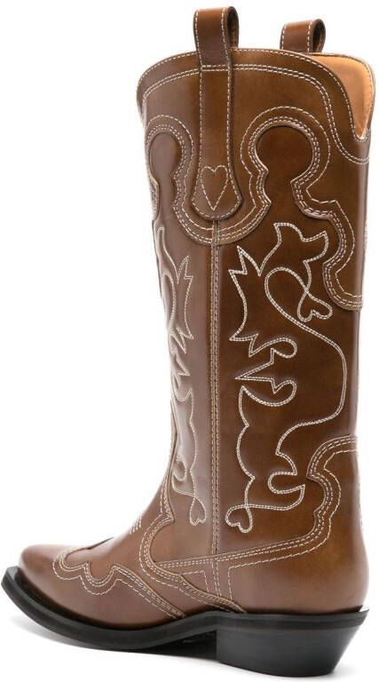 GANNI 50mm mid-calf western boots Brown