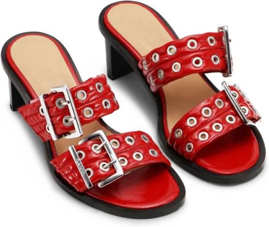 GANNI belted buckled mules Red