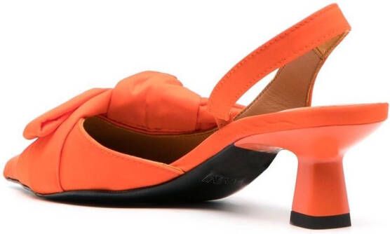 GANNI bow-detail pointed pumps Orange