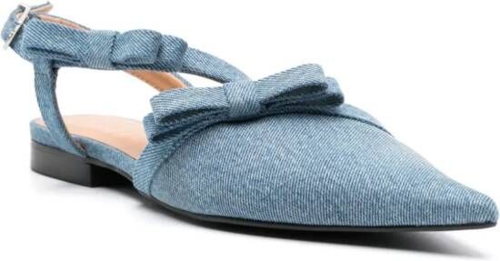 GANNI bow-detailing pointed-toe ballerina shoes Blue