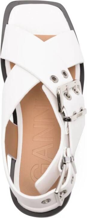 GANNI buckle-fastening crossover sandals White