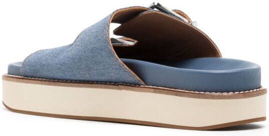GANNI buckle-fastening denim flat sandals Blue
